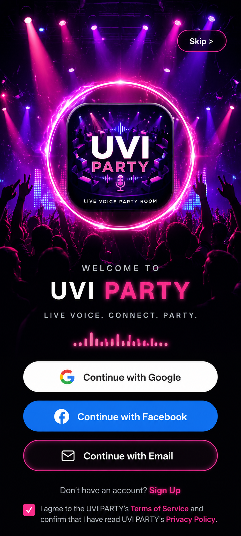 UVI PARTY Login Screen